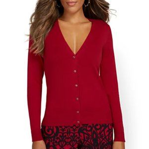 NY & Company Chelsea V-Neck Jeweled Button Cardigan Red Size L